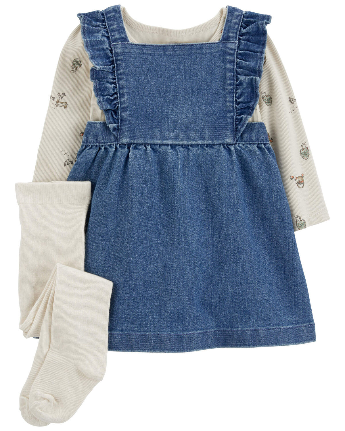 Ivory/Navy Baby 3-Piece Bodysuit & Denim Jumper Set | carters.com | Carter's