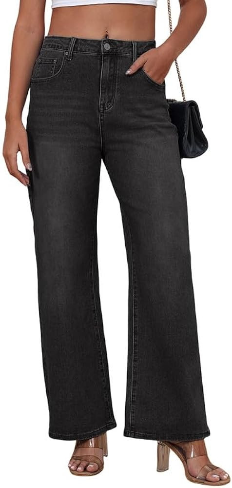 Genleck Women's Wide Leg Baggy Jeans – High Waisted Stretch Loose Jeans Trendy Denim Pants | Amazon (US)