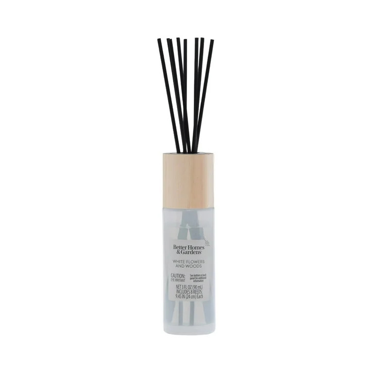 Better Homes & Gardens White Flowers & Woods Scented Reed Diffuser 3 Fl Oz (90 ml) W/ 8 Synthetic... | Walmart (US)