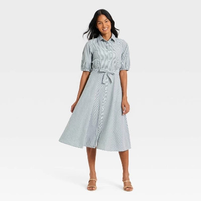 Women's Midi Button-Down Shirtdress - A New Day™ Green/White S | Target