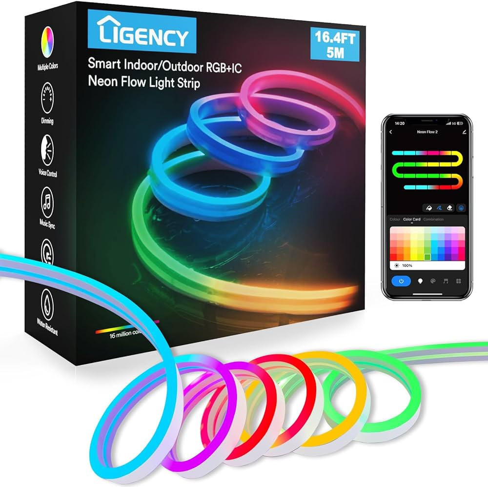 Ligency Neon Rope Lights, 16.4ft Smart LED Strip Lights Work with Alexa Google Assistant, RGB Col... | Amazon (US)