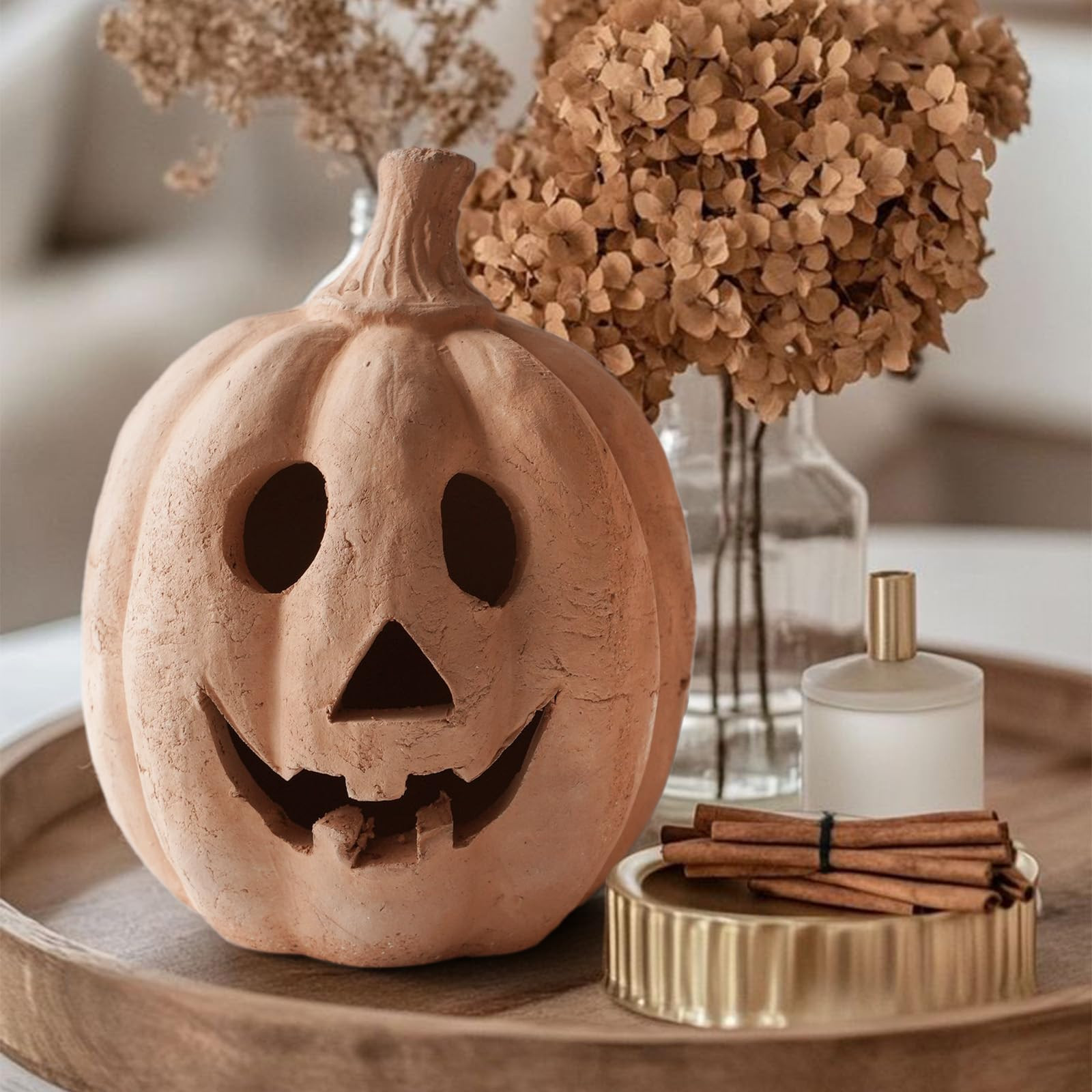 Fall Decor - Halloween Decorations - Handmade Terracotta Pumpkin Jack O' Lantern Outdoor Indoor -... | Amazon (US)