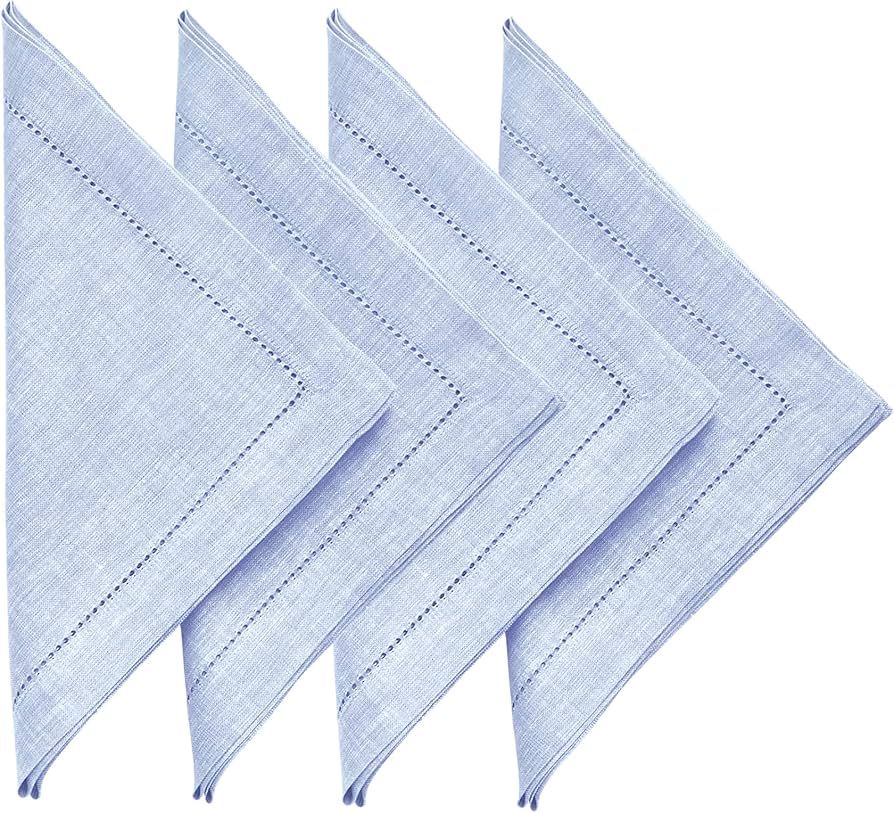 Solino Home Linen Napkins 20 x 20 Inch – Chambray Blue, 100% Pure Linen Hemstitch Dinner Napkin... | Amazon (US)