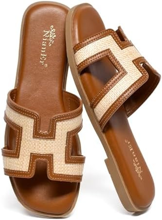 NianEr Womens Microfiber Leather Comfort Foam Support H Sandals Square Toe Dress Dressy Slip On C... | Amazon (US)