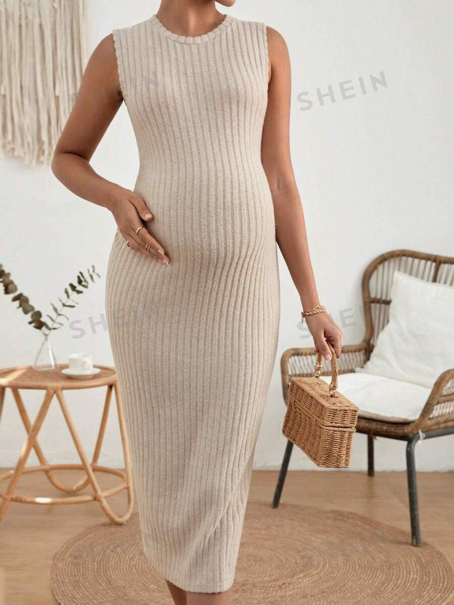 SHEIN Maternity Ribbed Knit Tank Dress | SHEIN