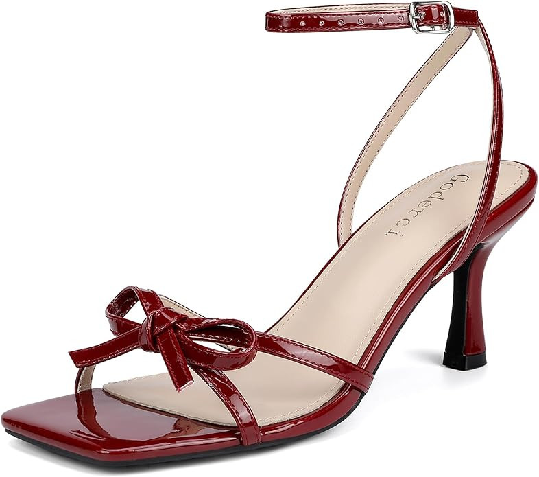 Kitten Heels with Bow Strappy Heels for Women Square Open Toe Mid Heeled Sandals | Amazon (US)