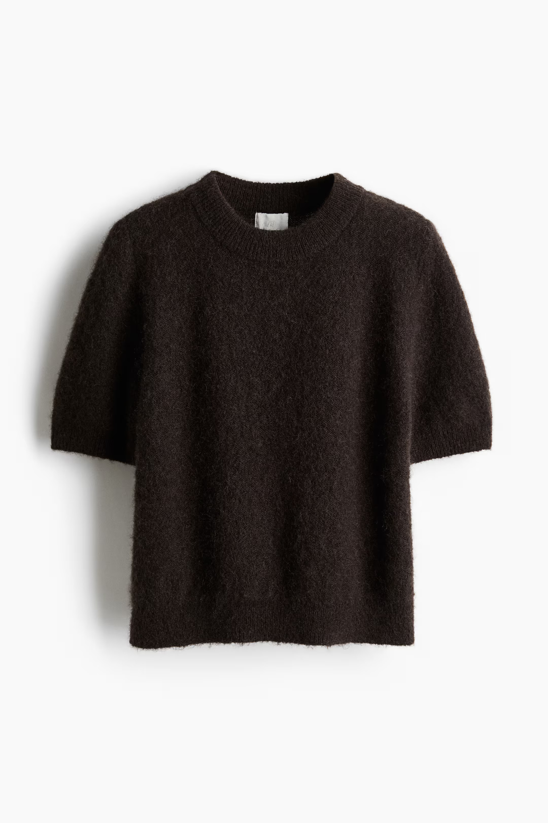 Short-Sleeved Mohair-Blend Top - Dark brown - Ladies | H&M US | H&M (US + CA)