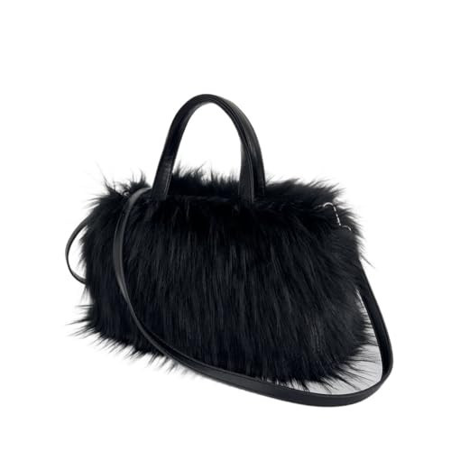 Furry Shoulder Bag For Women Fuzzy Faux Fur Large Plush Tote Handbag Cute Soft Fluffy Purse Carrying Sweet Cool Y2k Style (Black) | Amazon (US)