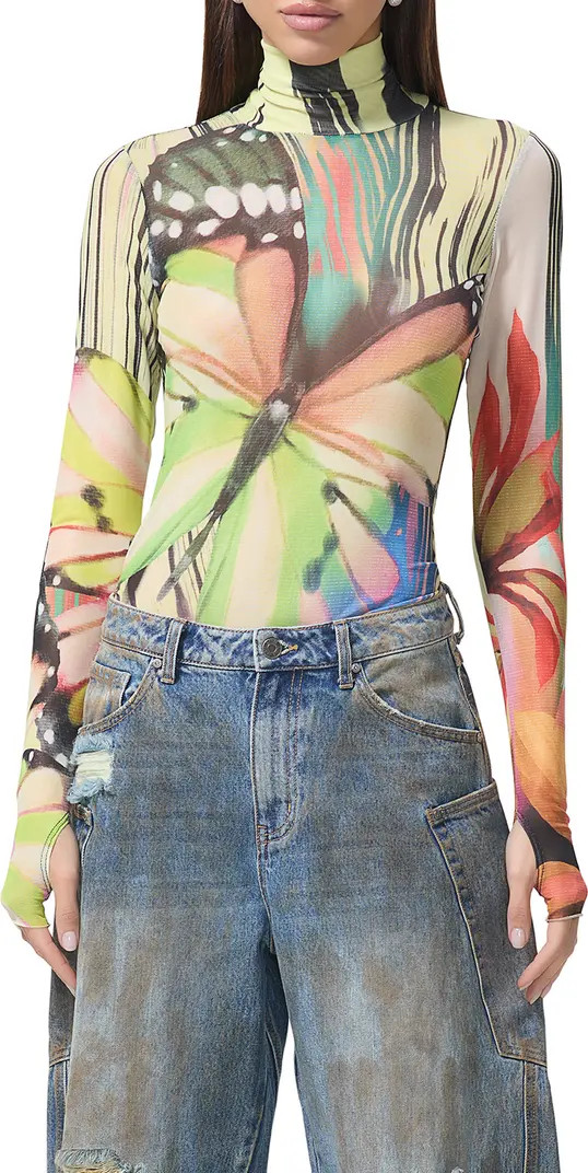 AFRM Zadie Print Turtleneck Mesh Top | Nordstrom | Nordstrom
