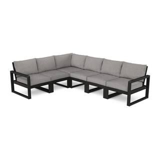 POLYWOOD EDGE 6-Piece Plastic Outdoor Deep Seating Sectional Set with Grey Mist Cushions | The Home Depot