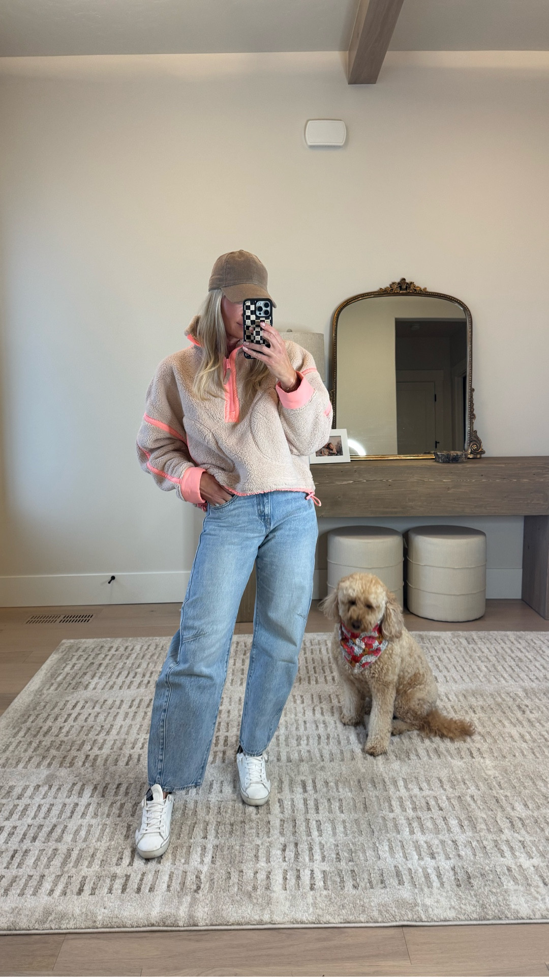 Cinch waist Levi’s with a slight barrel leg. I love this style and fit! 
Mom life 
OOTD 
Rainy day look 

#LTKdayinmylife #LTKootd #LTKOver40