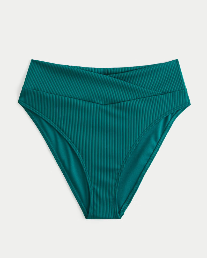 Women's Ribbed High Crossover Waist Bikini Bottom | Women's Swimwear | HollisterCo.com | Hollister (US)