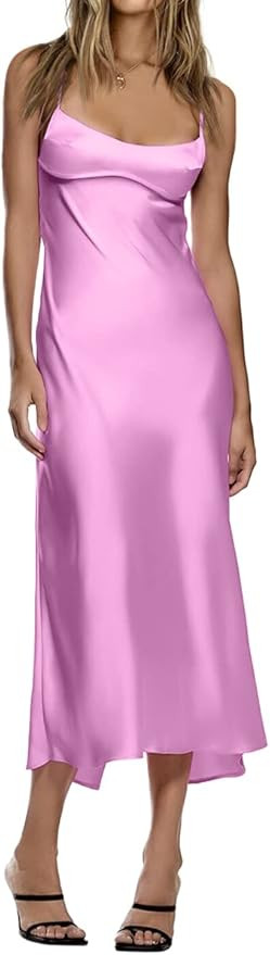 LILLUSORY Womens Corset Satin Silk Spaghetti Midi Dresses Bodycon Backless Strap Cutout Dress | Amazon (US)