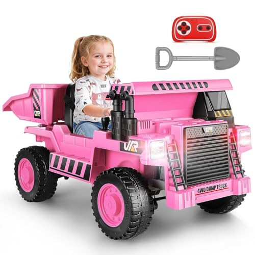 Hikole Electric Kids Dump Truck for Girls Boys Ages 4-8 with Parental Remote, Extra Shovel, Music, Ride on Construction Vehicles, 12v Ride on car with Dump Bed, Pink | Amazon (US)