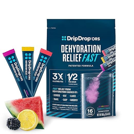 DripDrop ORS - Electrolyte Powder For Dehydration Relief Fast - For Workout, Sweating, Illness, &... | Amazon (US)