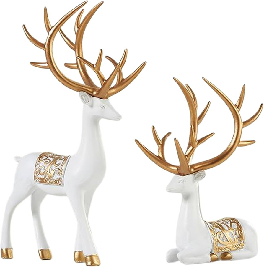 Christmas Deer Figurines|2PCS Reindeer Christmas Decoration Easy to Place Reindeer Practical & Fa... | Amazon (US)