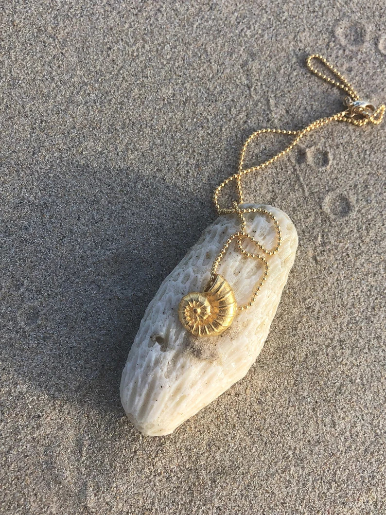 Gold Shell Necklace, Seashell Charm Necklace, Spiral Nautilus Pendant, Boho Bridal Beach Jewelry,... | Etsy (US)