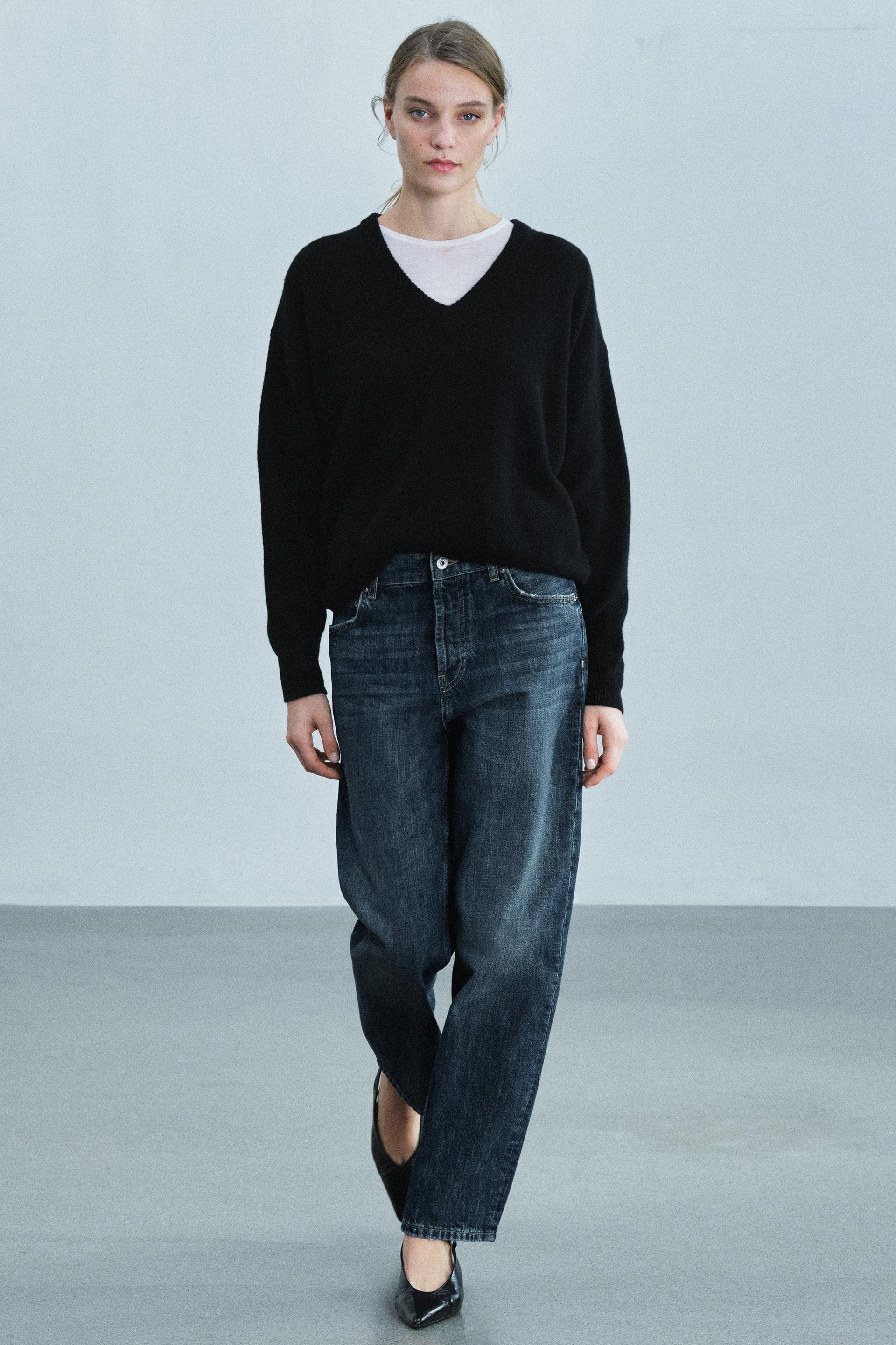 Zara - Cashmere Wool Blend Jumper V-Neck - Camel - S - Woman | Zara UK