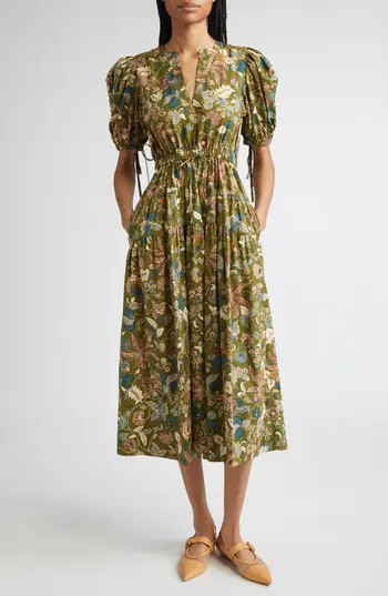 Ulla Johnson Paisley Floral Cotton Midi Dress in Lichen at Nordstrom Rack, Size 4 | Nordstrom Rack
