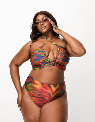 ASOS DESIGN Curve high leg high waist bikini bottom in heat map zebra print  | ASOS | ASOS (Global)