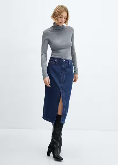 MANGO - Denim midi-skirt dark blue - M - Women | MANGO (US)