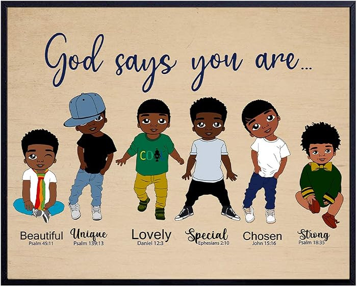 God Says You Are Wall Art - Religious Wall Decor for African American Boys - Christian Gifts - Sc... | Amazon (US)
