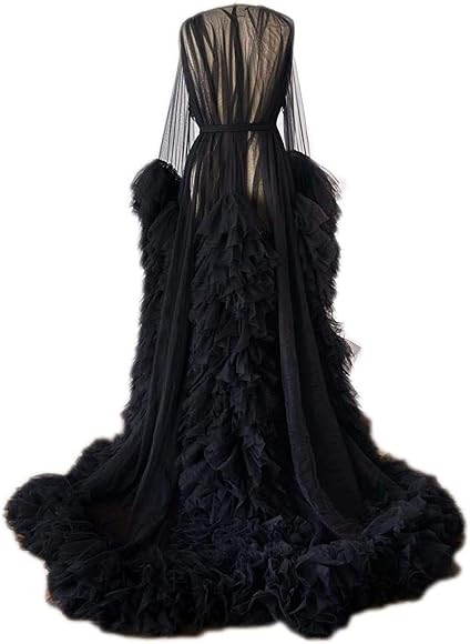 Ladies Dressing Gown Perspective Sheer Long Robe Puffy Tulle Robe Sheer for Maternity Photoshoot | Amazon (US)