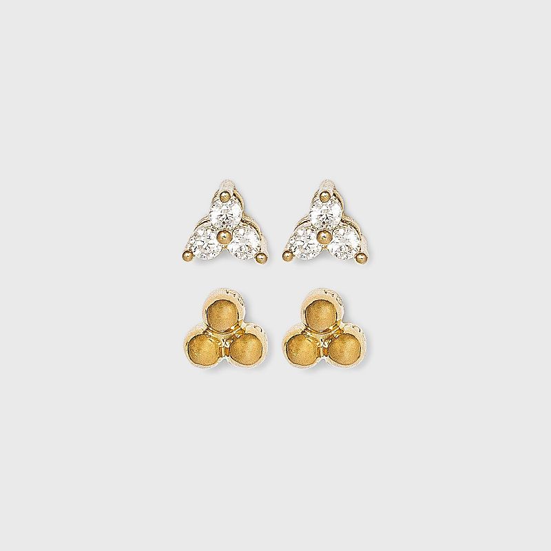 14K Gold Plated Cubic Zirconia Ball Cluster Stud Earring Set - A New Day™ | Target