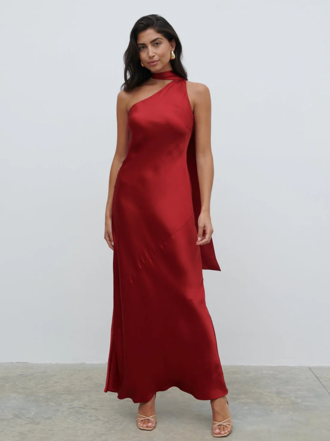 Sheree One Shoulder Sash Maxi Dress - Red | Pretty Lavish (UK)