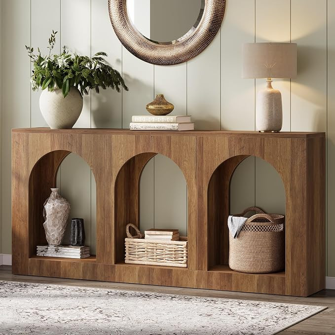 Tribesigns 70.9" Console Table with Storage, Wood Entryway Entry Table with 3 Arched Shelves for ... | Amazon (US)