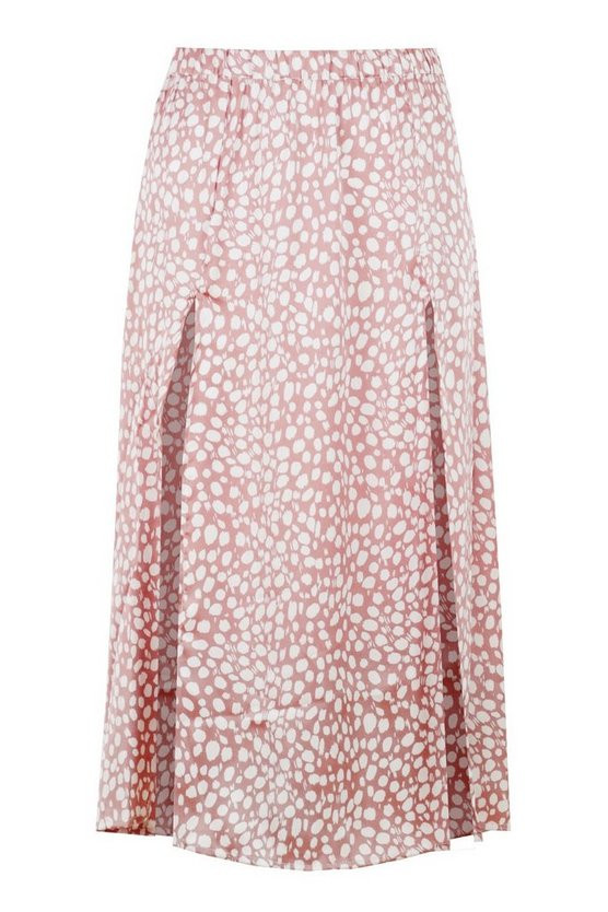Double Split Printed Satin Midaxi Skirt | Boohoo.com (US & CA)