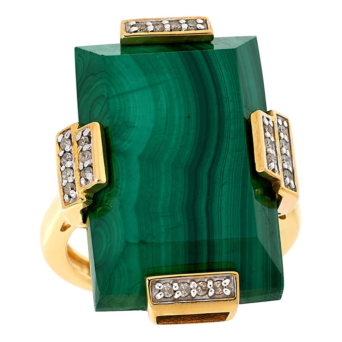 Rarities Rectangular Gemstone and Diamond Gold-Plated Ring | HSN