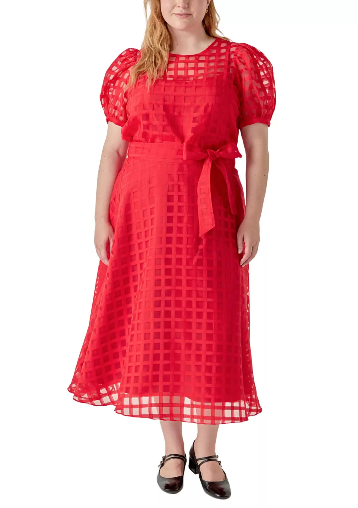 Plaid Organza Fit & Flare Midi Skirt | Belk