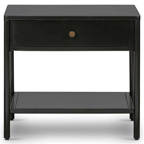 Sutton Industrial Loft Black Iron Bronze Hardware 1 Drawer End Table | Kathy Kuo Home