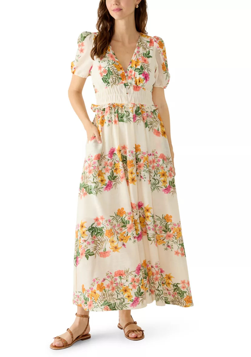 Women's Floral Placement Linen Maxi Dress | Belk