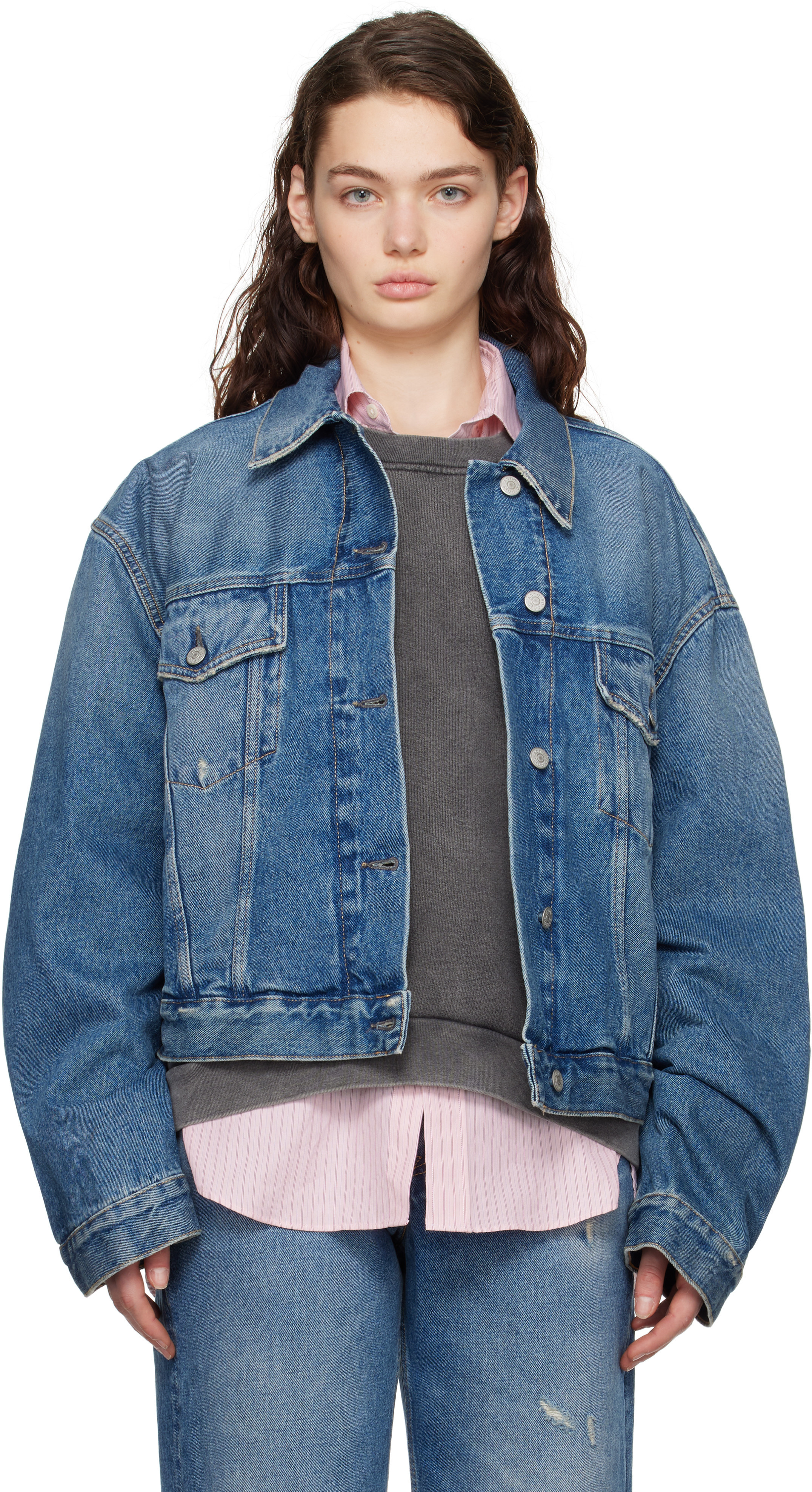 Acne Studios Blue Relaxed Cropped Fit Denim Jacket | SSENSE
