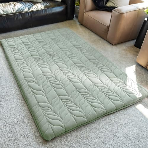 ZonLi Japanese Floor Mattress Futon Mattress Queen Size, Thicken Roll Up Tatami Mat w/ 100% Cotton Washable Cover, Portable & Foldable Floor Bed Mattress for Sleeping, Dormitory, Adult Kids, Green | Amazon (US)