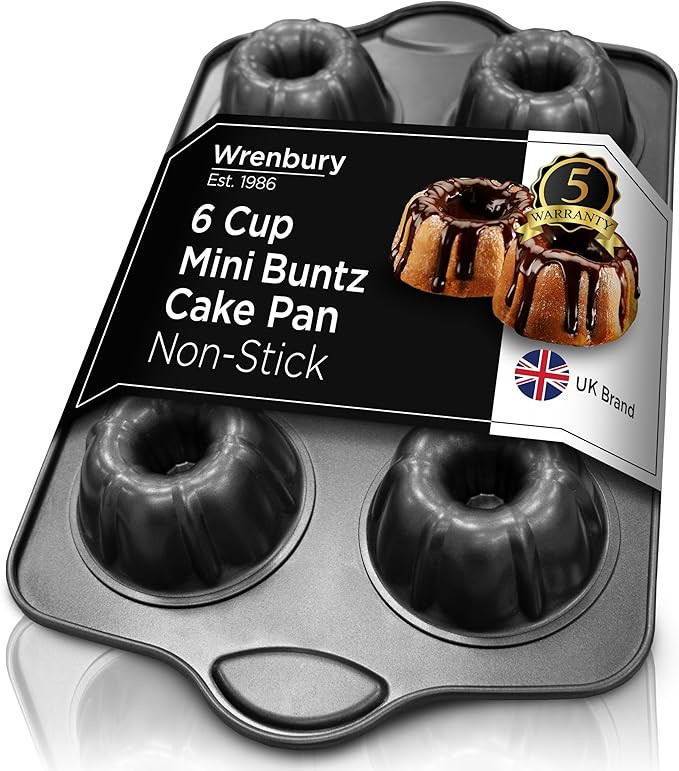 Wrenbury Nonstick Mini Buntz Cake Pan Non Stick for Baking - 6 Cup Bundtlette Fluted Cake Tin for... | Amazon (US)