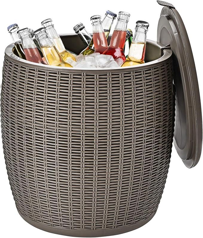 Giantex 9.5 Gallon Ice Cooler, Wicker Round Ice Chest, Outdoor Beer Wine Ice Bucket, Top Lid Side... | Amazon (US)