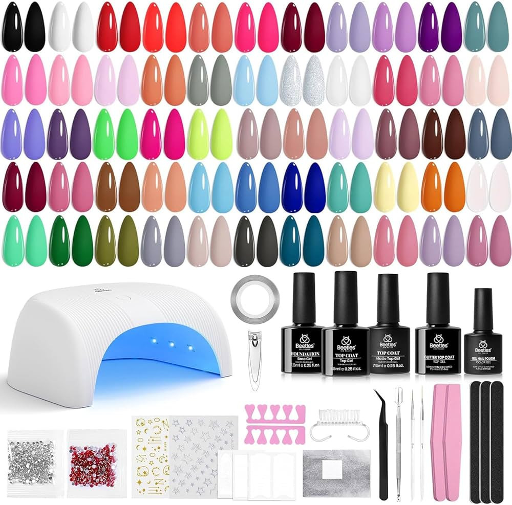 Beetles Gel Nail Polish Kit with U V Light - 55 Colors Gel Polish 80 Pcs Nail Kits with Base & Gl... | Amazon (US)