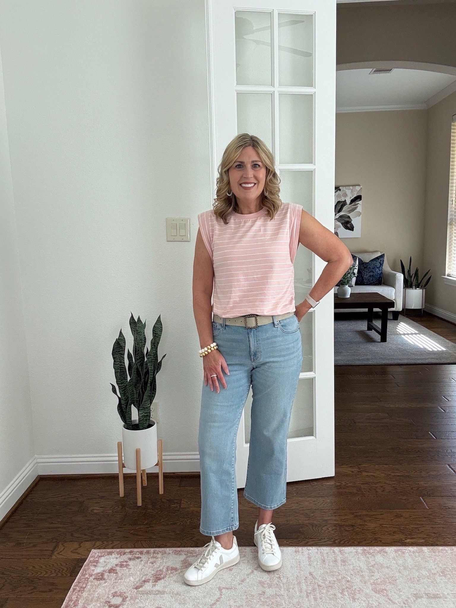 I love this everyday outfit, very casual. Striped pink top with cap sleeves, comes in lots of colors and runs true to size. 

Denim is very stretchy. It’s currently available in a medium wash and runs true to size. Available in regular and tall sizes. ♥️

My @Spanx discount code for the denim: CINDYXSPANX

#LTKShoeCrush #LTKFindsUnder50 #LTKFindsUnder100 #LTKStyleTip #LTKParties #LTKWorkwear #LTKOver40 #LTKBeauty #LTKSaleAlert #LTKmomlife #LTKSeasonal #LTKootd #LTKTravel #LTKMidsize