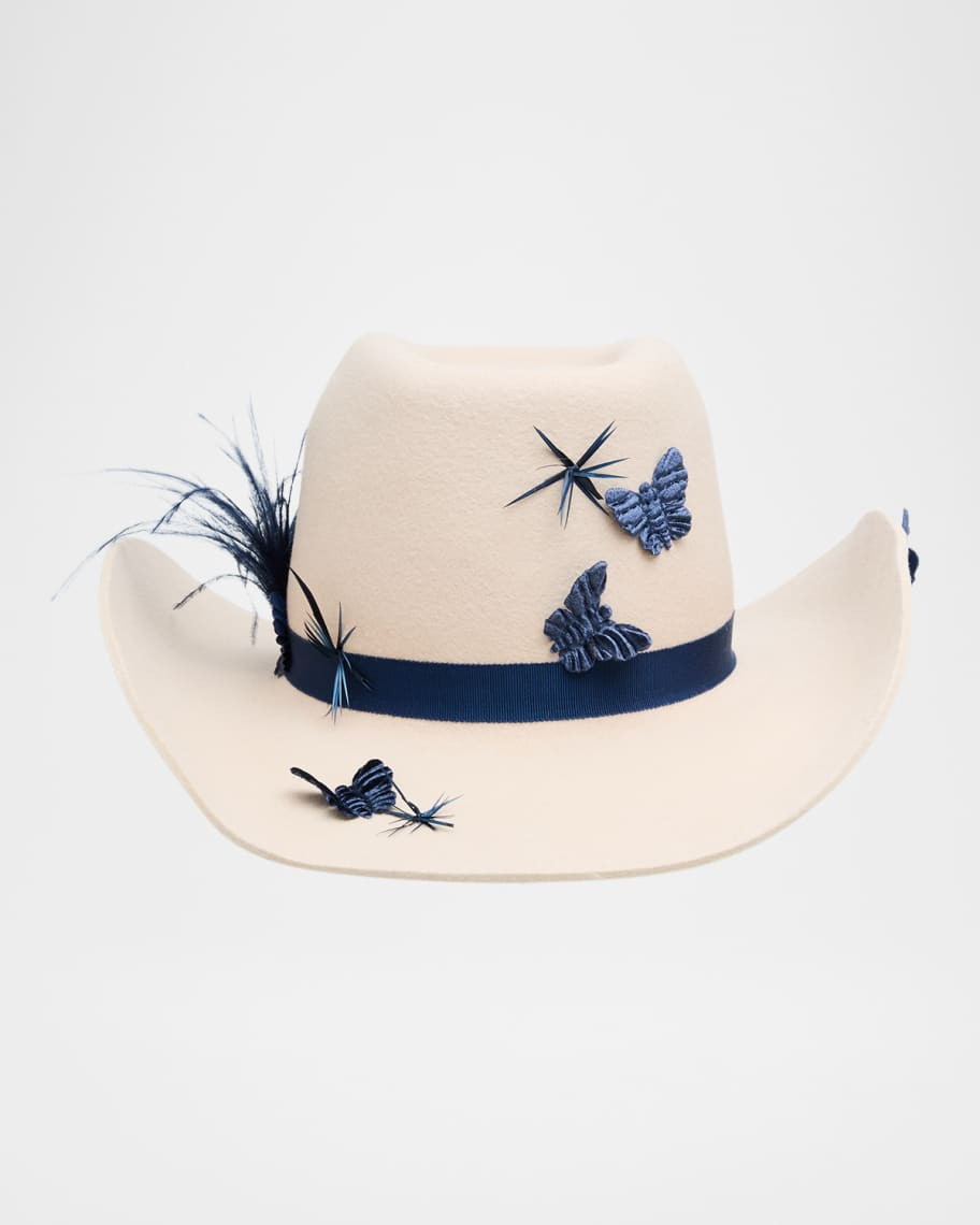 Gigi Burris Wyatt Butterfly Feathered Felt Cowboy Hat | Neiman Marcus
