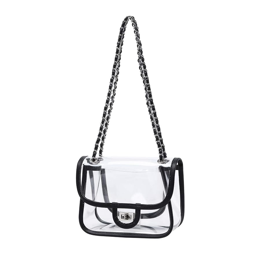 Womens PVC Clear Purse Handbag with Chain Stadium Approved Clear Bag See Through Purse Bag | Amazon (US)