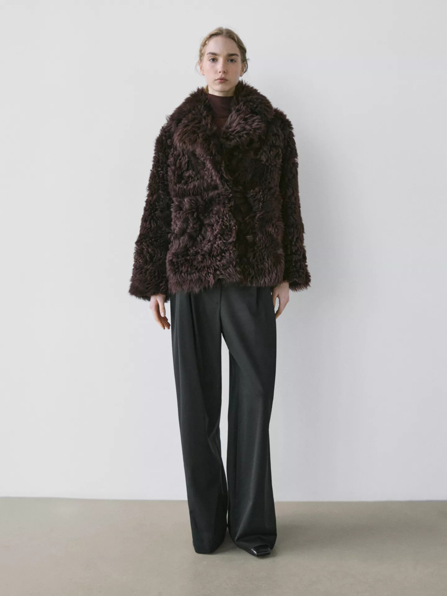 Sheepskin leather coat with lapel collar - STUDIO | Massimo Dutti UK