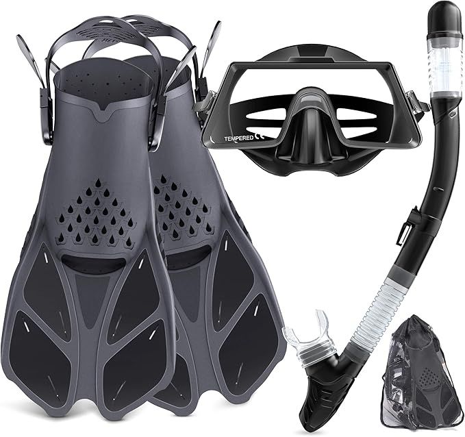 Tongtai Mask Fin Snorkel Set with Adult &Kids Snorkeling Gear, Panoramic View Diving Mask,Trek Fi... | Amazon (US)