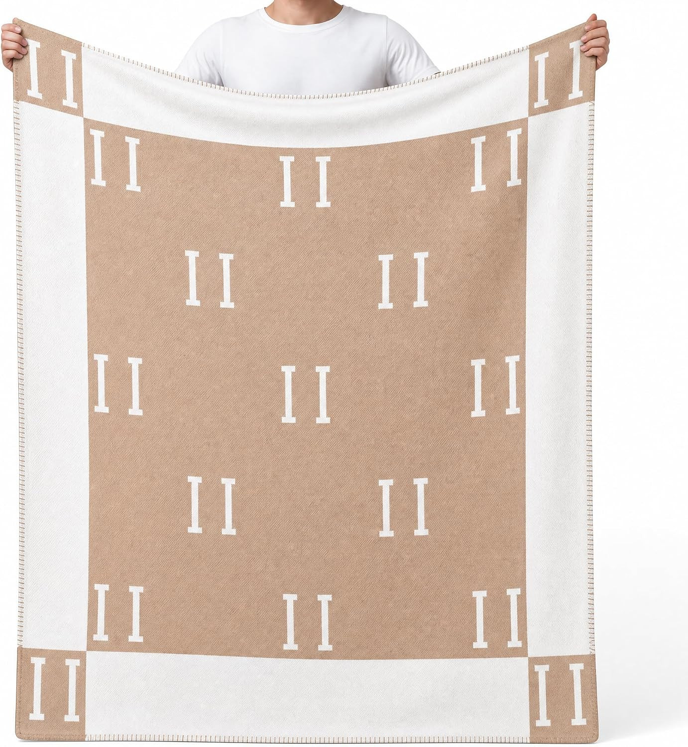 H Blanket 51"x70" Soft Throw Blanket Faux Fleece Cashmere Plaid Warm Shawl Thick Knitted Plush Cozy Comfy for Women Throw Blanket for Sofa Couch Bed Queen King Size Khaki | Amazon (US)