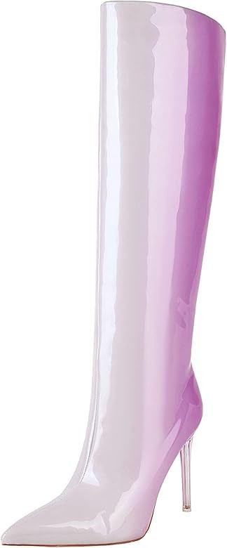 Reitoye Knee High Pointed Toe Stiletto High Heels Boots for Women Fashion Ombre Pull on Boot | Amazon (US)