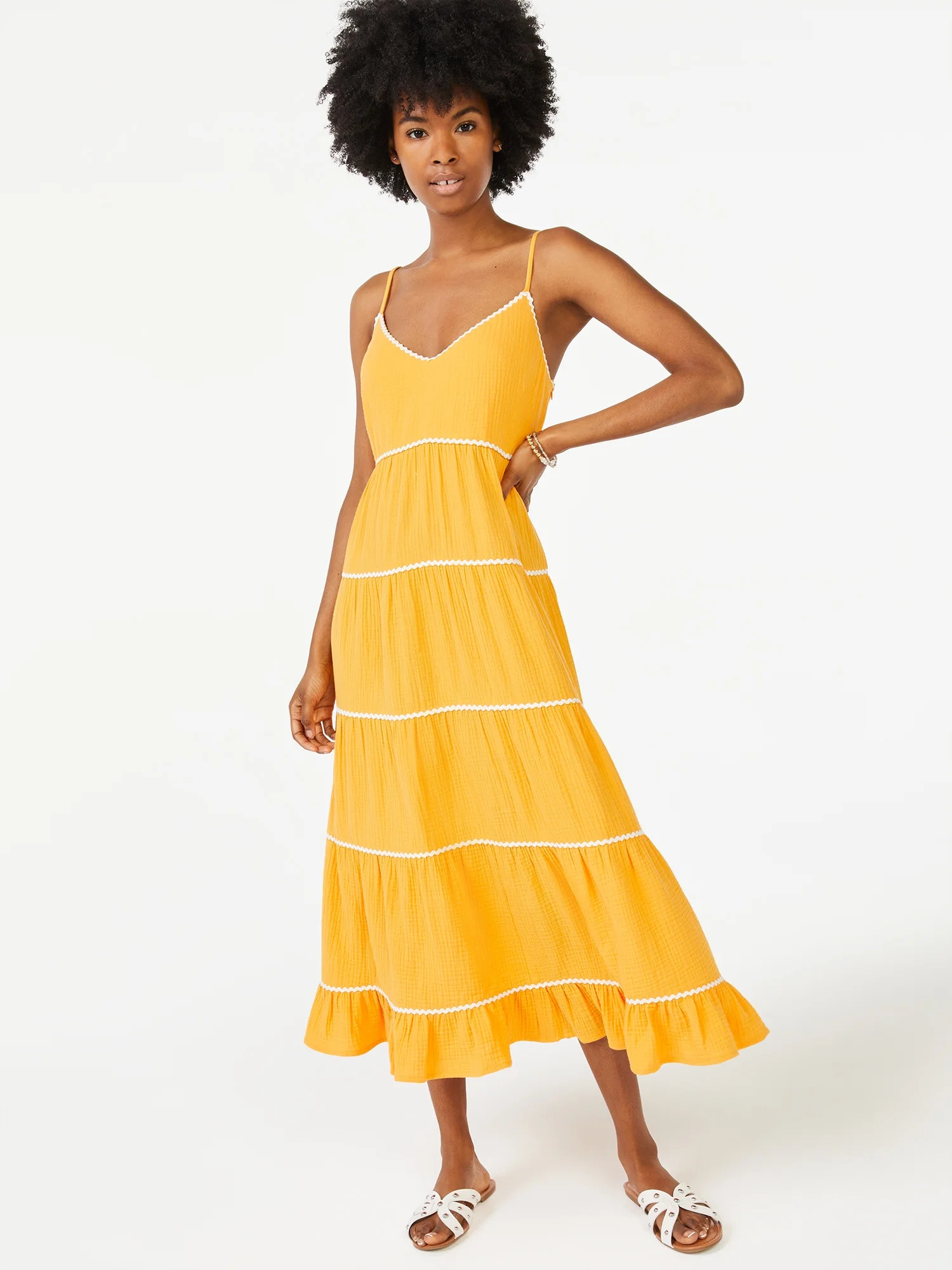 Scoop Women's Ric Rac Trim Midi Dress | Walmart (US)
