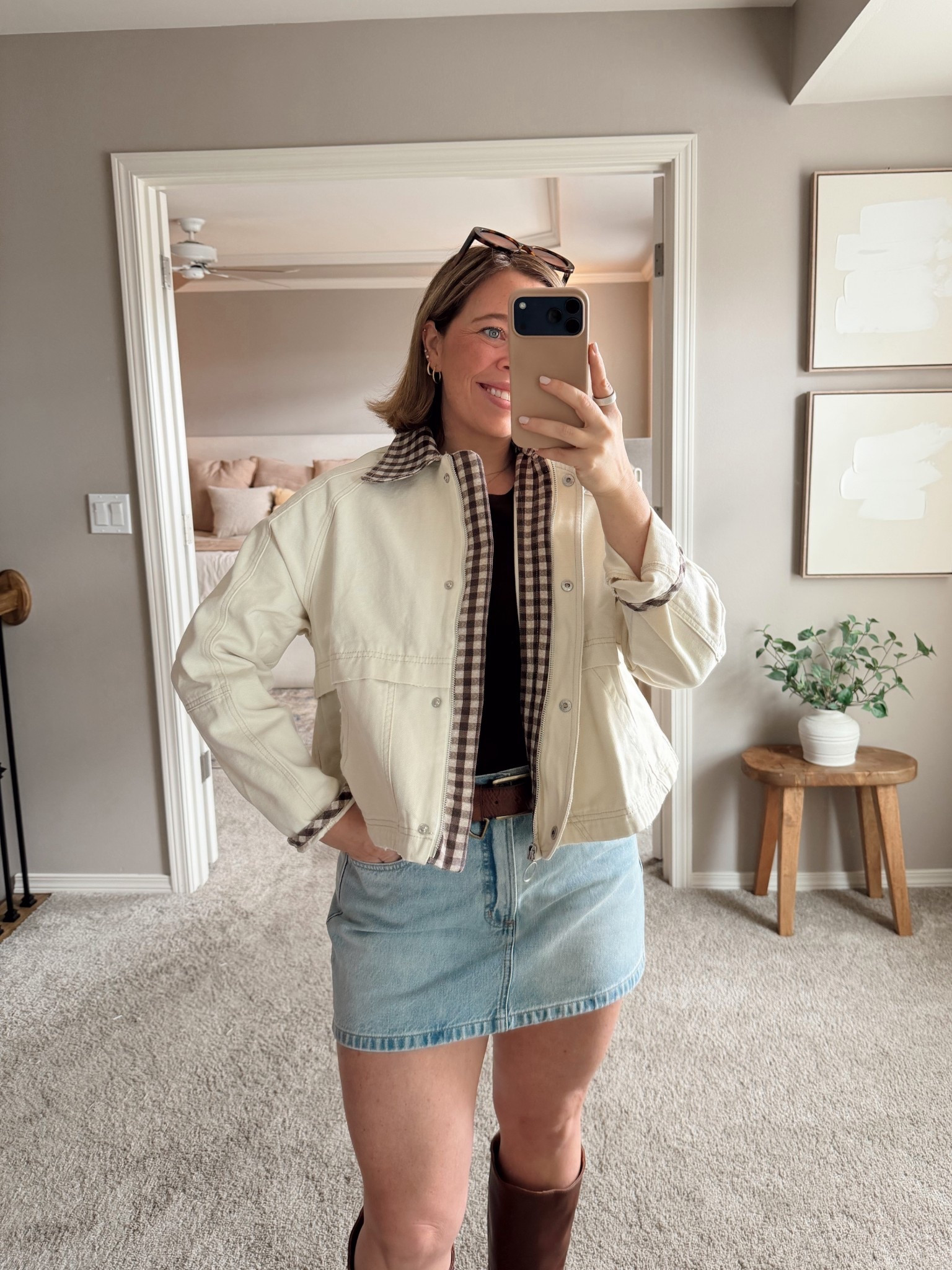 Midsize spring outfit 🤎

Jacket size small
Skirt size 30 
Boots wide calf and TTS

#LTKPetite #LTKootd #LTKMidsize