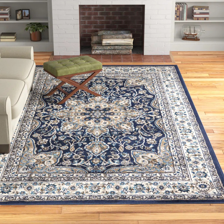 Mountview Power Loom Performance Navy/Ivory/Beige Rug | Wayfair North America